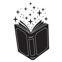 Open magic book illustration with sparkling stars emerging creative and conceptual design vector