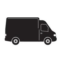 Black and white illustration of a delivery van isolated on a white background vector