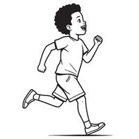 Energetic running boy in black and white cartoon style demonstrating joyful movement vector