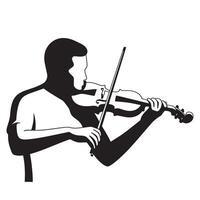 Silhouette illustration of a musician playing a violin classical instrument with a bow vector