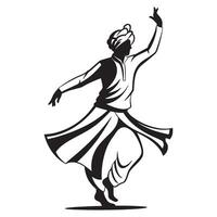 Black and white silhouette of a sufi dervish dancer performing a religious ritual vector