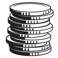 Stacked coins illustration simple black and white conceptual graphic isolated on white background vector