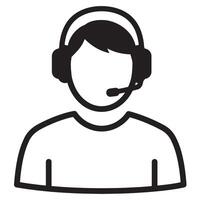 Black and white customer service representative icon with headset and microphone illustration vector