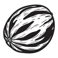 A simple black and white illustration of a fresh whole watermelon for summer vector