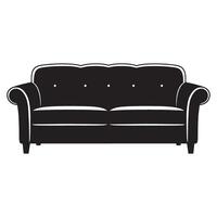 Elegant black and white illustration of a classic three seat sofa isolated on white background vector