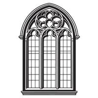 Elegant black and white gothic church window illustration for religious architectural design vector