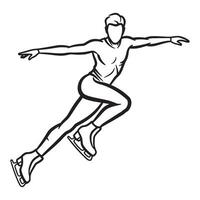 Elegant black and white illustration of a graceful male figure skater in motion on ice vector
