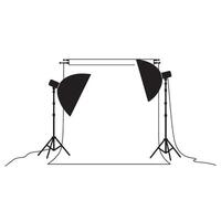 Silhouette illustration of a professional photography studio setup with softbox lighting and backdrop vector