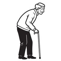 illustration of an elderly man walking with a cane in a minimalist style vector