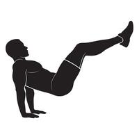 Black and white silhouette depicting a man performing abdominal exercise workout routine vector