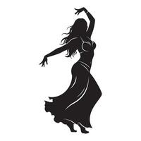 Elegant silhouette of a belly dancer performing gracefully with flowing hair and dress vector