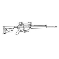 Black and white illustration of a sniper rifle equipped with a scope on white background vector