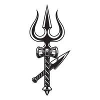 Intricate black and white illustration of a powerful trident symbol of shiva vector