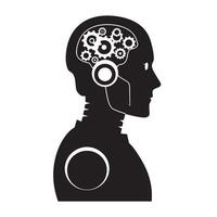 Silhouette of a robot head with brain gears representing artificial intelligence vector