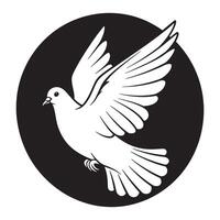 Elegant white dove symbol soaring in flight against a dark circular background vector