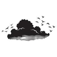 Silhouette of a cloud with birds flying representing freedom and nature against white background vector