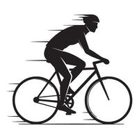 Black silhouette of a cyclist riding a bicycle with speed lines in motion vector