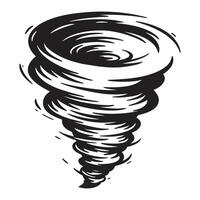 Stylized black and white illustration of a powerful rotating tornado against white background vector