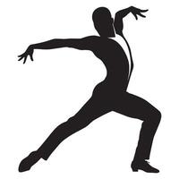 Elegant silhouette of a male dancer performing a graceful dance movement in black vector