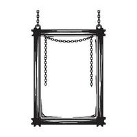 Decorative empty hanging frame with chains in black and white sketch style vector