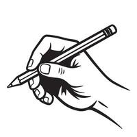 Hand holding a pencil ready to write or draw in a simplistic black and white style vector