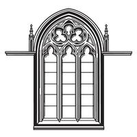 Intricate black and white architectural illustration of a gothic cathedral window vector