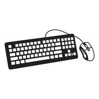 Simple black and white illustration of computer keyboard and mouse isolated on white background vector
