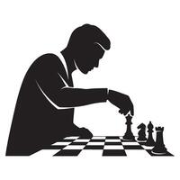 Silhouette of a man playing chess concentrating on strategy and board placement vector