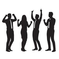 Silhouettes of successful business people celebrating achievement and teamwork in monochrome vector