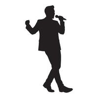 Silhouette illustration of a male singer performing with a microphone on a white background vector
