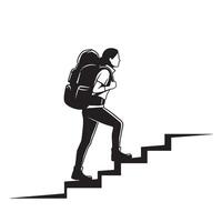 Silhouette of hiker climbing steps symbolizing journey progress success and achievement vector