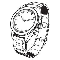 Detailed black and white illustration of a classic analog wristwatch isolated on white background vector