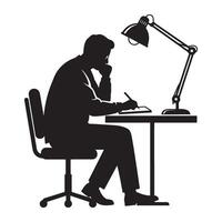 Businessman working at a desk with a lamp illustrating thought process and office work vector