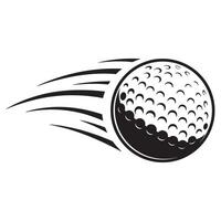 Flying golf ball with motion trails illustrating speed and movement in black and white vector