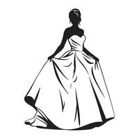 Elegant silhouette of a bride in a flowing wedding gown isolated on white background vector