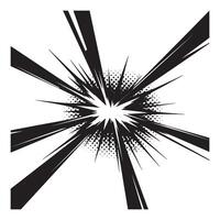 Black and white comic book explosion graphic with halftone and radial lines on white background vector