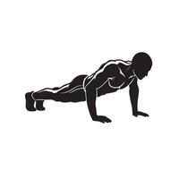 Silhouette of a muscular man performing push ups demonstrating strength and fitness vector