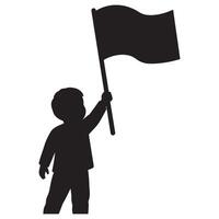 Silhouette of a child holding a flag symbolizing freedom and advocacy on white vector