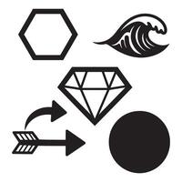 Simple black and white graphic elements including arrow wave diamond circle and hexagon vector