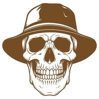Vintage illustration of a skull wearing a fedora hat for design and horror concepts vector