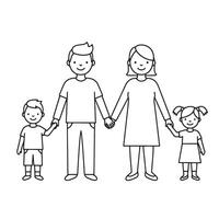 Simple line drawing of a happy family holding hands together concept vector