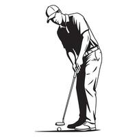 Silhouette of a golfer putting a golf ball on a green in black and white vector