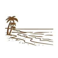 Simple illustration of a tropical beach scene with palm trees and ocean waves. vector