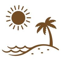 Brown beach scene illustration with a sun palm tree waves and a sandy shore in a simple style vector