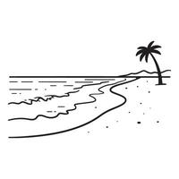 Simple black and white beach scene with palm tree and serene seaside landscape vector