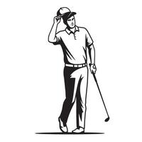 Silhouette illustration of a golfer with cap and golf club standing ready to play vector