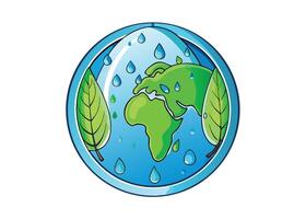 Green eco earth globe with water drops, symbolizing global environmental conservation and a healthy planet vector