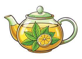 Traditional ceramic teapots with hot green tea, lemon, or a blend, isolated on white for a comforting breakfast beverage vector