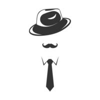 Faceless mustached man in hat and tie. Abstract silhouette of a gangster, detective or gentleman vector