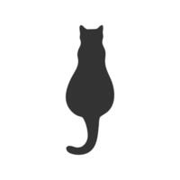 Silhouette of a cat sitting with its back isolated on a white background. Cat shadow vector